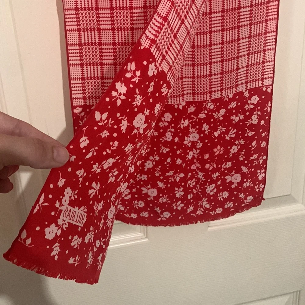 Bill Blass. Red & white dual print plaid floral rectangular scarf. Pop of color